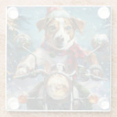 Jack Russell Hond Rijden Motorfiets Kerstmis Glazen Onderzetter (Achterkant)