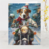 Jack Russell Hond Rijden Motorfiets Kerstmis Kaart (Gele Bloem)