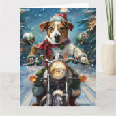 Jack Russell Hond Rijden Motorfiets Kerstmis Kaart (Voorkant)