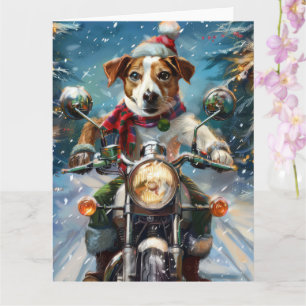 Jack Russell Hond Rijden Motorfiets Kerstmis Kaart