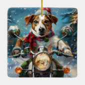 Jack Russell Hond Rijden Motorfiets Kerstmis Keramisch Ornament (Achterkant)