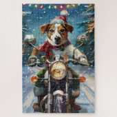 Jack Russell Hond Rijden Motorfiets Kerstmis Legpuzzel (Verticaal)