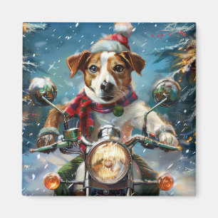 Jack Russell Hond Rijden Motorfiets Kerstmis Magneet