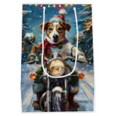 Jack Russell Hond Rijden Motorfiets Kerstmis Medium Cadeauzakje (Achterkant)