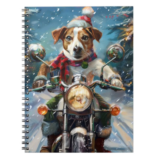 Jack Russell Hond Rijden Motorfiets Kerstmis Notitieboek (Voorkant)