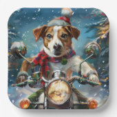 Jack Russell Hond Rijden Motorfiets Kerstmis Papieren Bordje (Voorkant)
