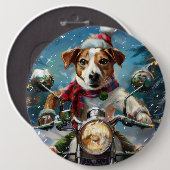 Jack Russell Hond Rijden Motorfiets Kerstmis Ronde Button 6,0 Cm (Voorkant /achterkant)