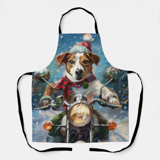 Jack Russell Hond Rijden Motorfiets Kerstmis Schort (Voorkant)