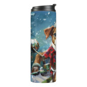 Jack Russell Hond Rijden Motorfiets Kerstmis Thermosbeker (Gedraaid links)