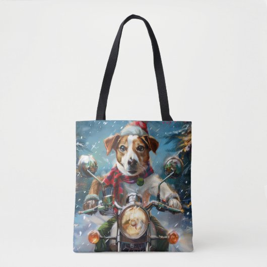 Jack Russell Hond Rijden Motorfiets Kerstmis Tote Bag (Voorkant)