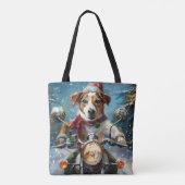 Jack Russell Hond Rijden Motorfiets Kerstmis Tote Bag (Achterkant)