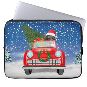 Jack Russell-hond rijdt auto in sneeuw met Kerstmi Laptop Sleeve