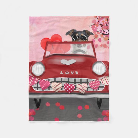 Jack Russell-hond rijdt auto Valentijnsdag Fleece Deken (Voorkant)