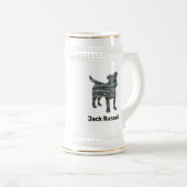 Jack Russell-hond Silhouet Geel & Zwart Geruit Bierpul (Voorkant rechts)