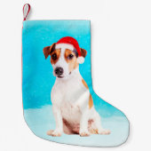 Jack russell Hond Zittend in de sneeuw met Santa H Kleine Kerstsok (Voorkant)