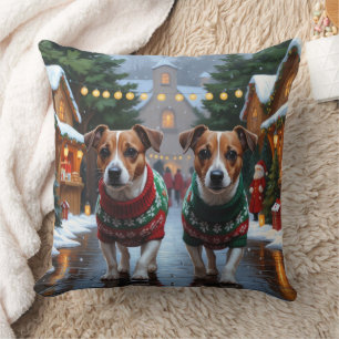Jack Russell Honden Kerst Sneeuw Vakantie Kussen