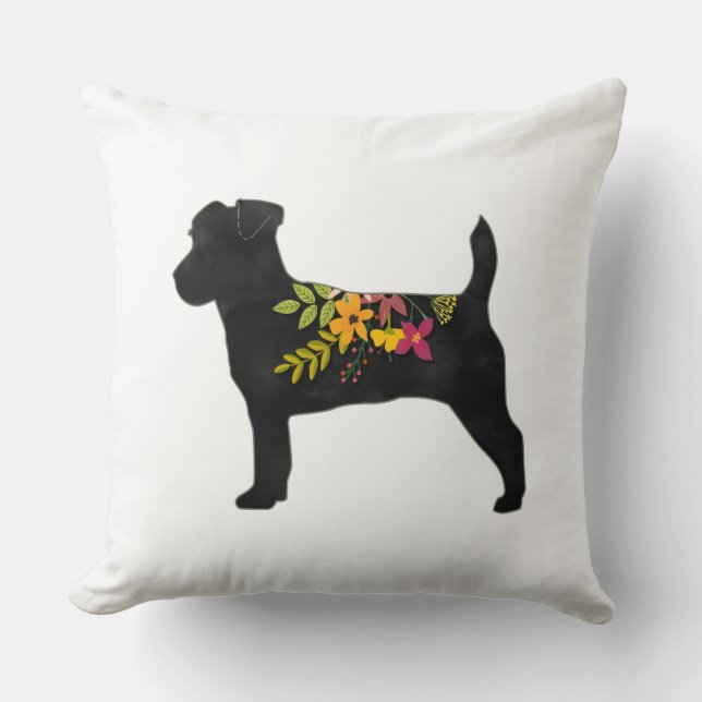 Jack Russell Hondenras Boho Floral Silhouette Kussen (Voorkant)