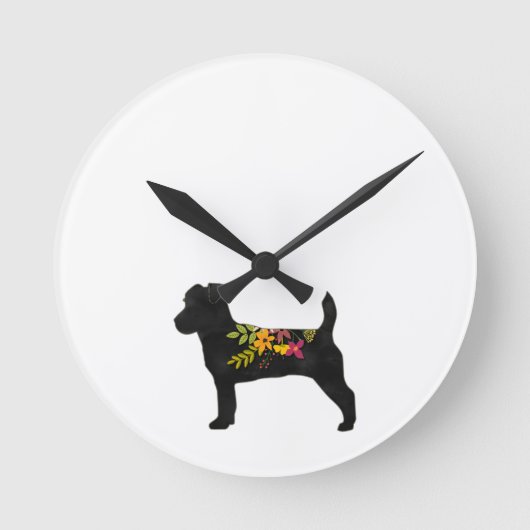Jack Russell Hondenras Boho Floral Silhouette Ronde Klok (Voorkant)