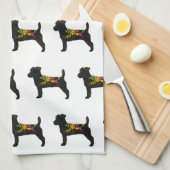 Jack Russell Hondenras Boho Floral Silhouette Theedoek (Quarter Fold)