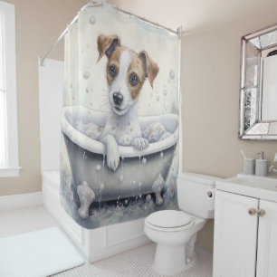 Jack Russell in badkuip Aquarel Honden Kunst Douchegordijn
