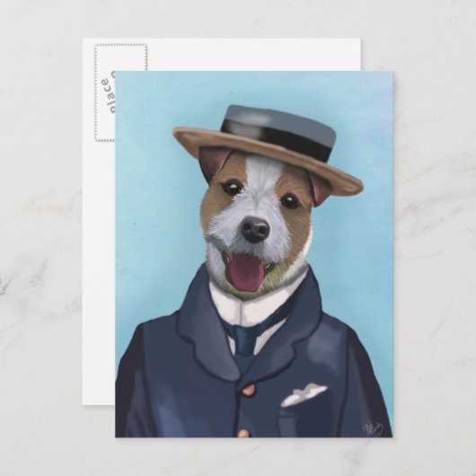 Jack Russell in Boater Briefkaart (Voorkant / Achterkant)