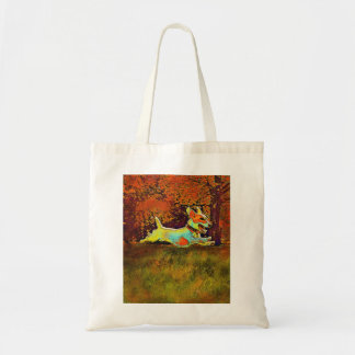 jack russell in de canvas tas van het najaar
