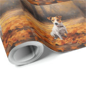Jack Russell in de herfst laat Herfst inspireren Cadeaupapier (Rol Hoek)