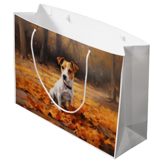 Jack Russell in de herfst laat Herfst inspireren Groot Cadeauzakje (Achterkant Gekanteld)