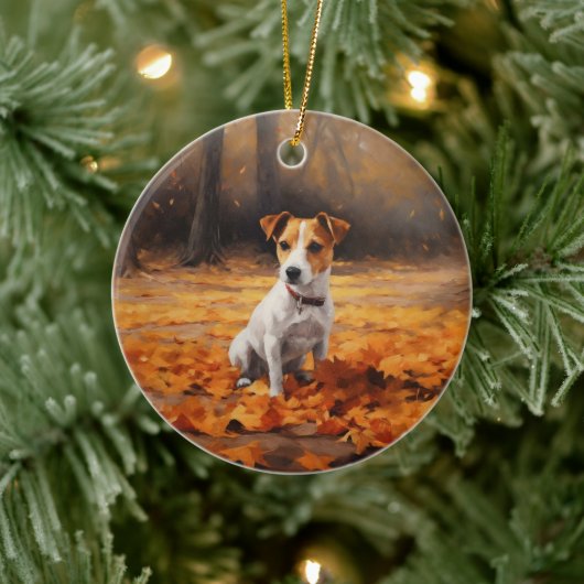 Jack Russell in de herfst laat Herfst inspireren Keramisch Ornament (Boom)