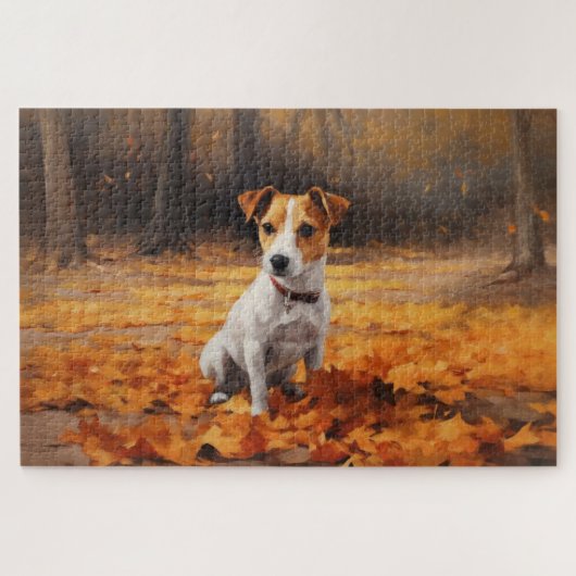 Jack Russell in de herfst laat Herfst inspireren Legpuzzel (Horizontaal)