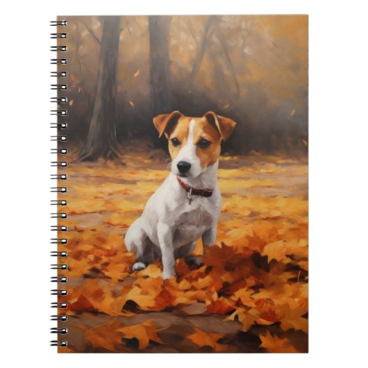 Jack Russell in de herfst laat Herfst inspireren Notitieboek (Voorkant)