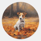 Jack Russell in de herfst laat Herfst inspireren Ronde Sticker (Voorkant)