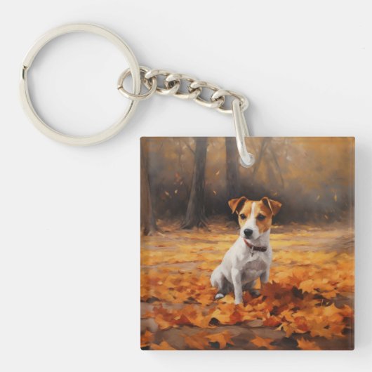 Jack Russell in de herfst laat Herfst inspireren Sleutelhanger (Voorkant)