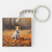 Jack Russell in de herfst laat Herfst inspireren Sleutelhanger (Achterkant)