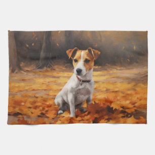 Jack Russell in de herfst laat Herfst inspireren Theedoek