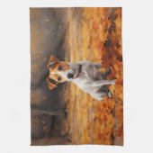 Jack Russell in de herfst laat Herfst inspireren Theedoek (Verticaal)