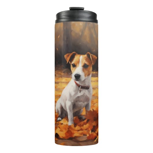 Jack Russell in de herfst laat Herfst inspireren Thermosbeker (Voorkant)
