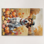 Jack Russell in herfstbladeren Thanksgiving kunst Legpuzzel (Horizontaal)