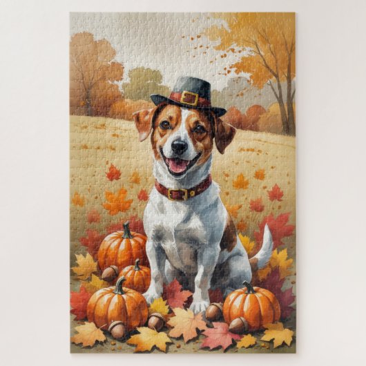 Jack Russell in herfstbladeren Thanksgiving kunst Legpuzzel (Verticaal)