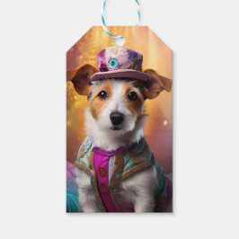 Jack Russell in kleurrijke kleding Cadeaulabel