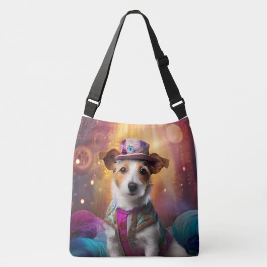 Jack Russell in kleurrijke kleding Crossbody Tas (Voorkant)