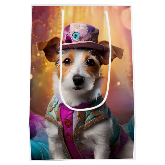 Jack Russell in kleurrijke kleding Medium Cadeauzakje (Achterkant)