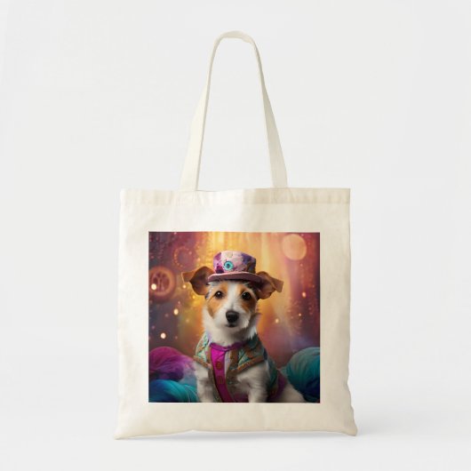 Jack Russell in kleurrijke kleding Tote Bag (Voorkant)