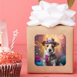 Jack Russell in kleurrijke kleding Vierkante Sticker