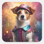 Jack Russell in levendig kostuum Vierkante Sticker (Voorkant)