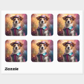Jack Russell in levendig kostuum Vierkante Sticker (Vel)