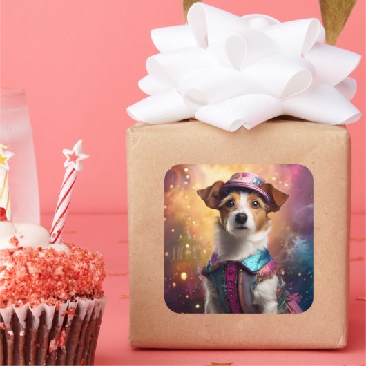Jack Russell in levendig kostuum Vierkante Sticker (Feest)