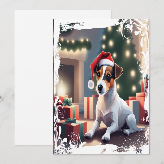 Jack Russell in Santa Hat Kerstmis Kaart (Voorkant / Achterkant)