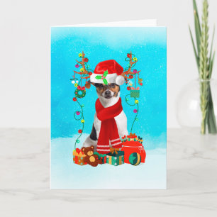 Jack Russell in sneeuw met kerstcadeaus Kaart