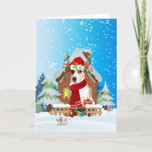 Jack Russell in sneeuw met kerstcadeaus Kaart